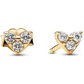 Pandora 263003C01 Damen-Ohrstecker Herz mit Dreifachem Stein Goldfarben