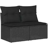 vidaXL 2-tlg. Garten-Sofagarnitur mit Kissen Schwarz Poly Rattan