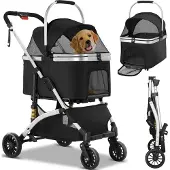 OEM Hundebuggy 4-Räder Aluminium schwarz 40kg Tragfähigkeit