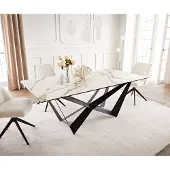 DELIFE Esstisch Edge 200x100 Keramik Calacatta Luxe Weiß-Gold-Grau Spider Flachstahl Schwarz