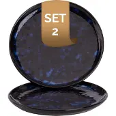 Palmer 2 x Bama Blue Teller flach im Set, Steinzeug, Ø 15 cm, blau schwarz gesprenkelt, Hochglanz, moderne Ausstrahlung