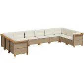 vidaXL 10-tlg. Garten-Sofagarnitur mit Kissen Beige Poly Rattan