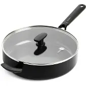 Greenpan Smart Kollektion Keramik Schmortopf mit Deckel - PFAS-frei, Stapelbar Ø 28cm - Ofen- & Spülmaschinenfest, Alle Herdarten, Schwarz