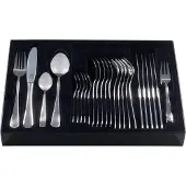 King 31tlg. Besteckset Amil im ETUI / Edelstahl 18/0 / Messerstahl / 6x Menülöffel, 6x Menügabel, 6x Menümesser, 6x Kaffeelöffel, 6x Kuchengabel, 1x Etui