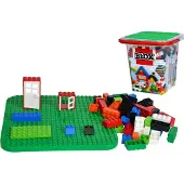 Simba Blox 500 Bausteine im Eimer, für Kinder ab 3 Jahren, Verschiedene Steine, Fenster & Türen, mit Grundplatte, vollkompatibel, farblich gemischt