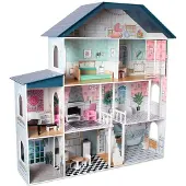 Deqube Holz 4-stöckiges Premium Puppenhaus