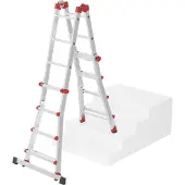Hailo M80 Alu-Multifunktionsleiter - Schiebeleiter 4 x 4 Sprossen belastbar bis 150 kg - Sicherheitsgelenke und Rastgriffe - sprossenweise höhenverstellbar - Mehrzweckleiter rostfrei - Silber