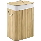 Juskys Bambus-Wäschekorb Curly - 72 L - Natur - Abnehmbarer Wäschesack