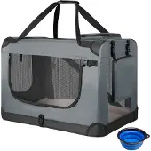 Juskys Hundetransportbox Lassie L (grau) faltbar - 50 x 70 x 52 cm - Reisebox mit Decke, Tasche & Griffen – Stoff Transportbox für Hunde