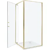 Beliani Duschkabine Gold aus Sicherheitsglas Aluminium Rahmen verchromt mit Magnetschloss Einzeltür 90x90x185cm Dusche Modernes Elegantes Design
