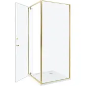 Beliani Duschkabine Gold aus Sicherheitsglas Aluminium Rahmen verchromt mit Magnetschloss Einzeltür 80x80x185cm Dusche Modernes Elegantes Design