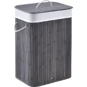 Juskys Bambus-Wäschekorb Curly - 72 L - Grau - Abnehmbarer Wäschesack
