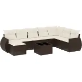 Super Merchant 9-tlg. Garten-Sofagarnitur mit Kissen Braun Poly Rattan