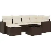 vidaXL 7-tlg. Garten-Sofagarnitur mit Kissen Braun Poly Rattan