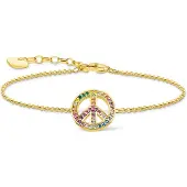 Thomas Sabo A2071-996-7-L19v Damen-Armband Peacezeichen Goldfarben Bunt