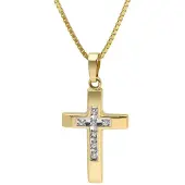 Trendor 15530 Kreuz 585 Gold 14K mit Zirkonia an vergoldeter Silberkette