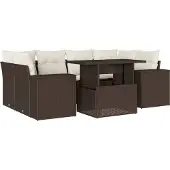 vidaXL 7-tlg. Garten-Sofagarnitur mit Kissen Braun Poly Rattan