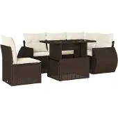 vidaXL 6-tlg. Garten-Sofagarnitur mit Kissen Braun Poly Rattan