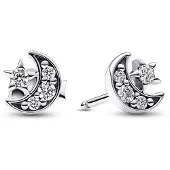 Pandora 292990C01 Damen-Ohrstecker Silber Ohrringe Mond & Stern