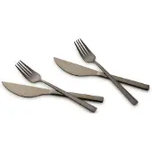 Echtwerk Pizzabesteck-Set, Pizzaset, Steakbesteck, Essbesteck 4-teilig 2 Personen, Mit 2 Pizzamessern und 2 Pizzagabeln aus Edelstahl, Farbe:Black