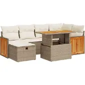 vidaXL 8-tlg. Garten-Sofagarnitur mit Kissen Beige Poly Rattan