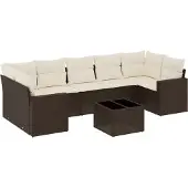 vidaXL 8-tlg. Garten-Sofagarnitur mit Kissen Braun Poly Rattan
