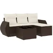 vidaXL 5-tlg. Garten-Sofagarnitur mit Kissen Braun Poly Rattan