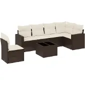 vidaXL 7-tlg. Garten-Sofagarnitur mit Kissen Braun Poly Rattan