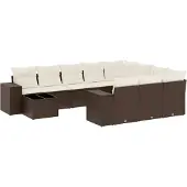 vidaXL 11-tlg. Garten-Sofagarnitur mit Kissen Braun Poly Rattan