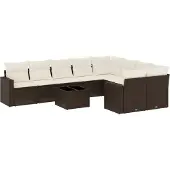 vidaXL 10-tlg. Garten-Sofagarnitur mit Kissen Braun Poly Rattan