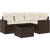 vidaXL 5-tlg. Garten-Sofagarnitur mit Kissen Braun Poly Rattan