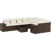 vidaXL 10-tlg. Garten-Sofagarnitur mit Kissen Braun Poly Rattan