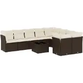 vidaXL 10-tlg. Garten-Sofagarnitur mit Kissen Braun Poly Rattan