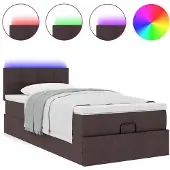 vidaXL Ottoman-Bett mit Matratze & LEDs Dunkelbraun 90x190 cm Stoff