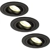 LEDVION LED Einbaustrahler 3er Set Rund Schwarz 3W dimmbar Warmweiss