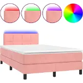 vidaXL Boxspringbett mit Matratze & LED Rosa 120x190 cm Samt