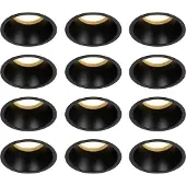 QAZQA - Modern Set mit 12 Einbaustrahlern schwarz GU10 70mm IP44 - Dept I Wohnzimmer I Schlafzimmer - Aluminium Rund - LED geeignet GU10