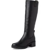 Tamaris Stiefel , Damen, Gr. 40, Normalschaft, schwarz, Glattleder, unifarben, Schuhe Stiefel, Blockabsatz, Langschaftstiefel mit Touch it-Ausstattung