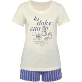 Vivance Pyjama "Dolce Vita" in Creme/ Blau - 44/46