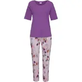 Vivance Pyjama violett Gr. 32/34 für Damen. Mit Rundhals. Bequem. Nachhaltig.