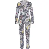 Vivance Pyjama mehrfarbig Gr. 32/34 für Damen. V-Ausschnitt und Allover-Druck. Bequem. Nachhaltig.