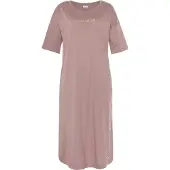 Vivance Nachthemd DREAMS, Damen, Gr. 32/34, N-Gr, lila (mauve), Single Jersey, Obermaterial: 100% Baumwolle, unifarben, oversize wadenlang, Rundhals, Kleider Nachthemd, mit schönem Foildruck