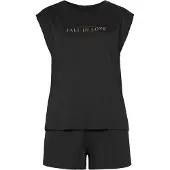 Vivance Shorty DREAMS, Damen, Gr. 32/34, schwarz, Single Jersey, Obermaterial: 100% Baumwolle, bedruckt, unifarben, loose fit kurz, Rundhals, angeschnitten, Homewear-Sets Shorty, mit schönem Foildruck
