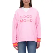 Zwillingsherz Sweatshirt "Dana", Neon-Bündchen, V-Ausschnitt, Langarm, Front-Stickerei