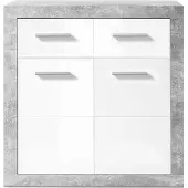 Emob Kommode "Stone 2 weiß Glanz, BxHxT 82x88x37 cm", weiß (weiß, beton), B:82cm H:88cm T:37cm, Holzwerkstoff, Sideboards, Kommode, Kommode mit 2 Türen, 2 Schubkästen und 1 Einlegeboden