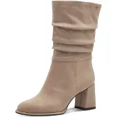 Tamaris Stiefel , Damen, Gr. 36, Synthetik Textil, beige (taupe), Veloursleder, unifarben, Schuhe Stiefel, Blockabsatz, Kurzstiefel mit Reißverschluss, in veganer Verarbeitung
