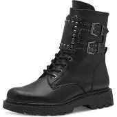 Tamaris 25238-001 Boots, Combat, Damen, Leder, Schwarz, Bikerstiefelette - Damenschuhe Modische Stiefelette / Boots, Schwarz, leder/synthetik, absatzh&oumlhe: 25 mm