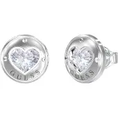 GUESS JUBE03349JWRHT Damen-Ohrringe Kristall-Herz Ohrstecker Silberfarben