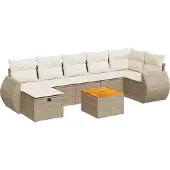vidaXL 8-Tlg Garten-Sofagarnitur mit Kissen Beige Poly Rattan 3325852