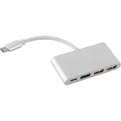 Cadorabo 4-Port USB Multischnittstelle Plug&Play USB-C Anschluss, USB-C Ladebuchse, 2 USB 2.0 USB 3.0 Ports Silberfarben